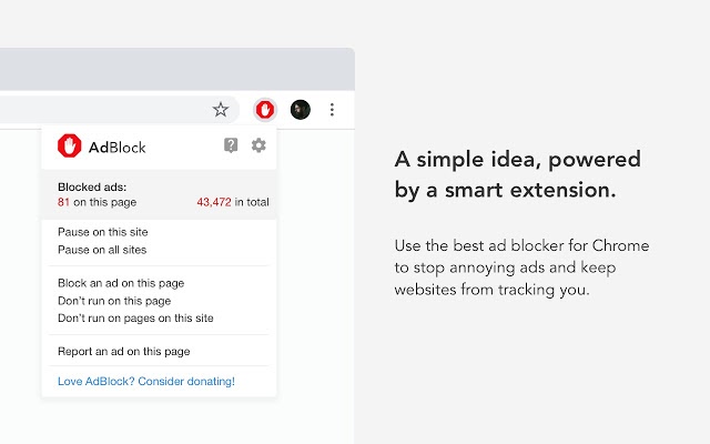 An adblocker windows shows the number of ads blocked on the page and during the online session