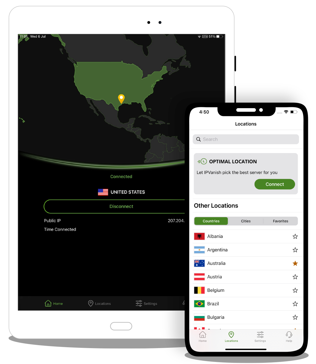 IPVanish app on iOS devices
