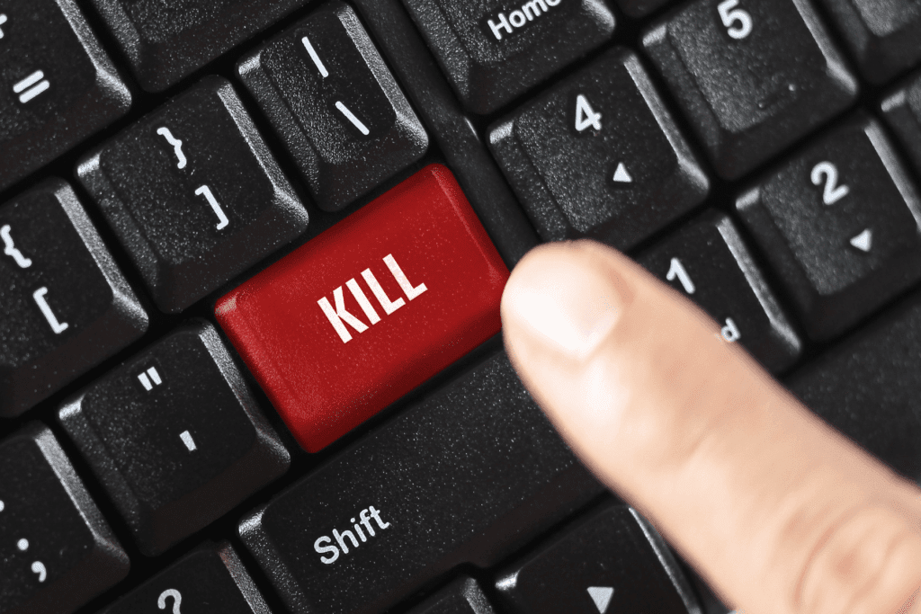 Keyboard with a "KILL" key on it to symbolize what a VPN kill switch does.