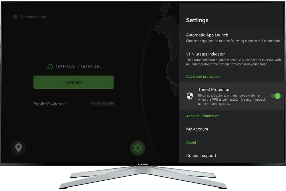 IPVanish app settings on TV