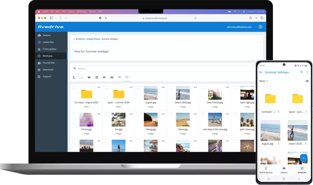 Cloud storage app on devices